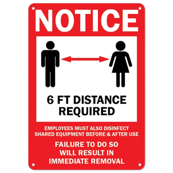 Public Sign, 6ft Distance Required, 24in X 18in Rigid Plastic, 24" W, 18" H, 6ft Distance Required